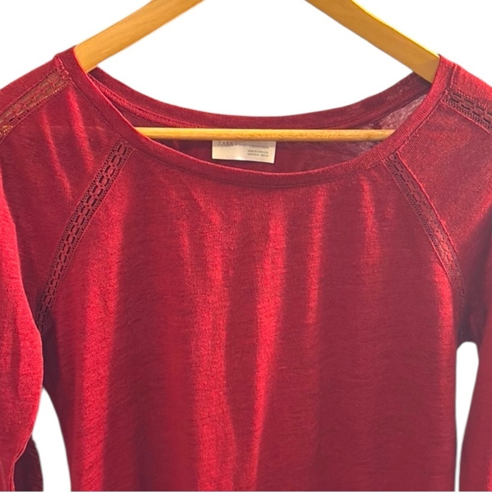 Zara Red Long Sleeve 100% Linen Top Medium - Picture 2 of 11